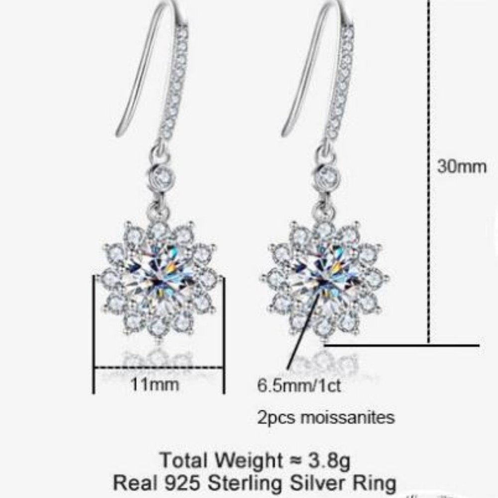 Certified 2ct. t.w. Moissanite Diamond Sunflower Drop Earrings NEW - Picture 5 of 11